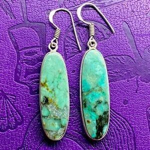 Handmade African Turquoise 925 Sterling Silver Dangle Oval Earrings